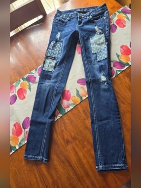 Grace in LA Dark Blue Skinny Jeans with Patchwork